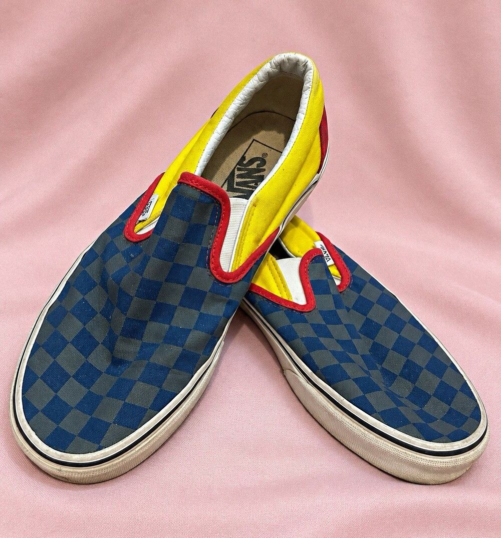 VANS Unisex 8 Blue Red Yellow Canvas Slip-On Shoes Checkerboard Off The Wall